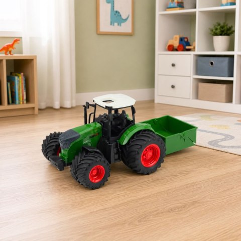 Traktor Rolniczy Farmerski Z Rozsiewaczem Nawozu Gumowe Koła Zielony 1:24 LEAN TOYS