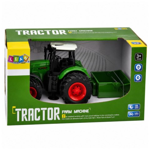 Traktor Rolniczy Farmerski Z Rozsiewaczem Nawozu Gumowe Koła Zielony 1:24 LEAN TOYS