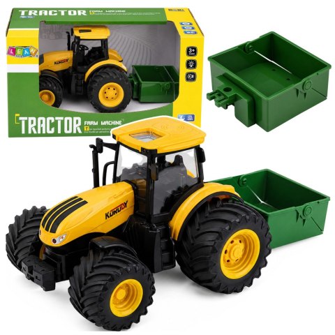 Traktor Rolniczy Farmerski Z Rozsiewaczem Nawozu Światła Dźwięk Żółty 1:24 LEAN TOYS