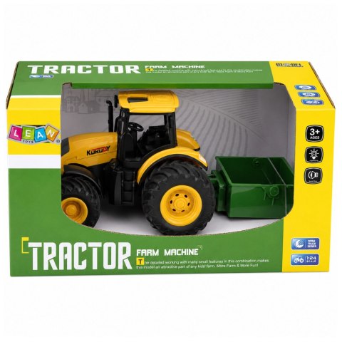 Traktor Rolniczy Farmerski Z Rozsiewaczem Nawozu Światła Dźwięk Żółty 1:24 LEAN TOYS