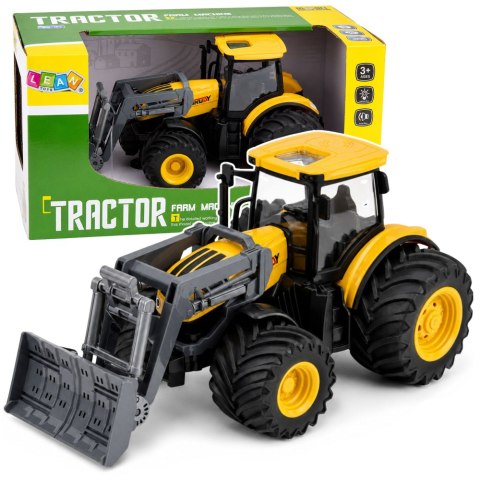 Traktor Rolniczy Farmerski Ze Spychaczem Światła Dźwięki Żółty 1:24 LEAN TOYS