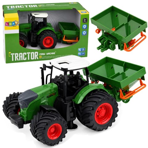 Traktor Rolniczy Farmerski z Siewnikiem Gumowe Koła Maszyna Rolnicza 1:24 LEAN TOYS