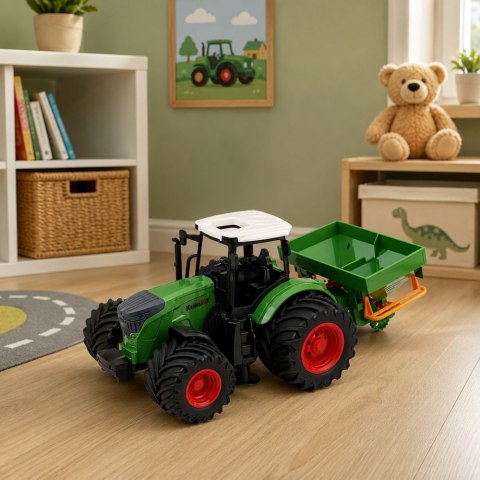 Traktor Rolniczy Farmerski z Siewnikiem Gumowe Koła Maszyna Rolnicza 1:24 LEAN TOYS