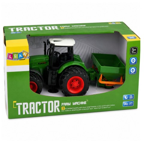 Traktor Rolniczy Farmerski z Siewnikiem Gumowe Koła Maszyna Rolnicza 1:24 LEAN TOYS