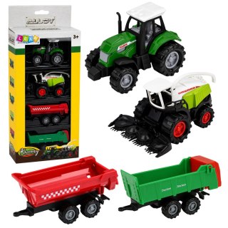 Zestaw Pojazdy Rolnicze Traktor Sieczkarnia Przyczepy Transport 1:68 4 szt. LEAN TOYS