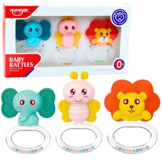 Zestaw Gryzaków Grzechotek Dla Niemowlaka Zwierzątka 3 ele. LEAN TOYS
