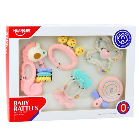 Zestaw Gyzaków Grzechotek Sensorycznych Dla Niemowląt Różowe 5szt LEAN TOYS