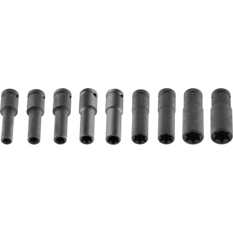 Nasadki udarowe 1/2", E10 - E24, zestaw 9 szt., CrMo NEO TOOLS