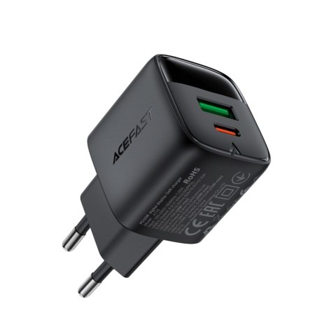 Ładowarka sieciowa z wyświetlaczem USB-A USB-C GaN PD 35W - czarna
