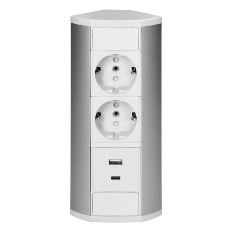 Gniazdo meblowe 2x2P+Z (Schuko), 2xUSB (typ A+C; 2,4A), biało-srebrne Orno