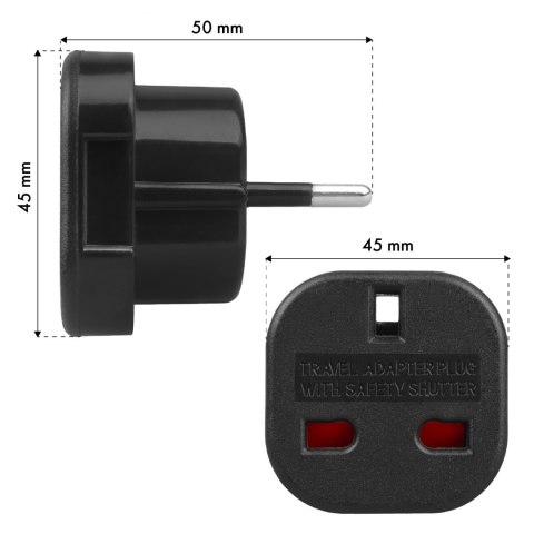 MCE72 Adapter gniazdo UK na wtyk EU czarny Maclean