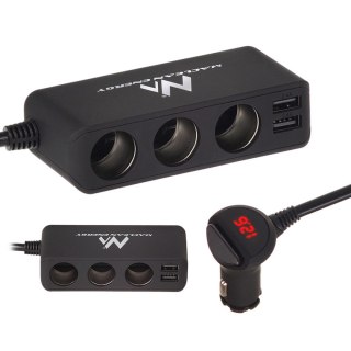 Rozdzielacz gniazda zapalniczki samochodowej Maclean, woltomierz, 3 gniazda zapalniczki, 4xUSB, 4.8A, max 120W, czarny, gumowany Maclean
