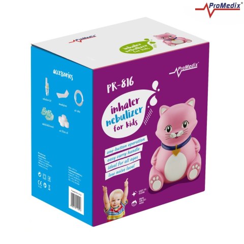 Inhalator dla dzieci kot Promedix, zestaw nebulizator, maski, filterki, PR-816 ProMedix