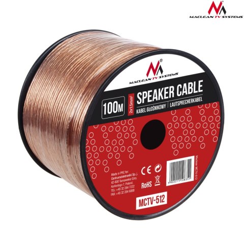 Kabel głośnikowy transparent PVC Maclean, 2*1.5mm2 / 48*0.20 CCA 3,5*7,0mm, 100m, MCTV-512 Maclean