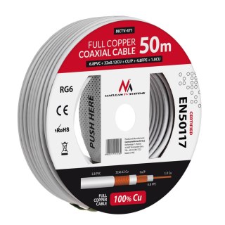 Kabel koncentryczny Maclean, Przewód antenowy satelitarny, RG6 1.02CU+4.8FPE+CU/P+32*0.12CU+6.8PVC, 50M, MCTV-471 Maclean
