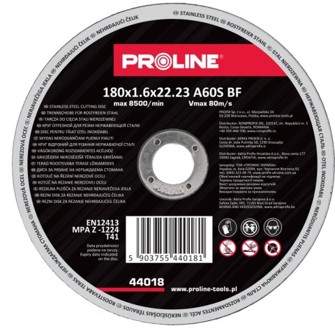 Tarcza do cięcia stali kwas. t41, 180x1.6x22a36s proline Proline