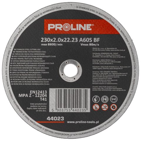 Tarcza do cięcia stali kwas. t41, 230x2.0x22a36s proline Proline