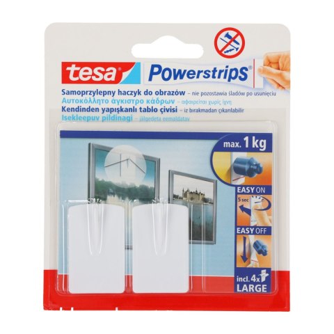 Haczyki samoprzylep.powerstrips 2 szt.do obrazów,białe Tesa