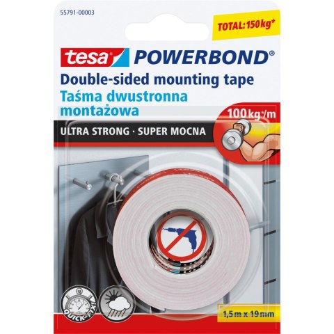 Taśma montaż.powerbond wew.zew.1,5m:19mm(s.moc. Tesa