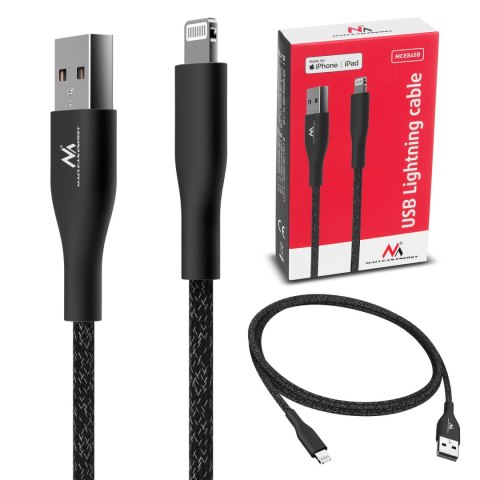 Kabel USB dla iPhone (Made for iPhone / iPod / iPad) Maclean, 2.4A, 1m, czarny, MCE845B Maclean
