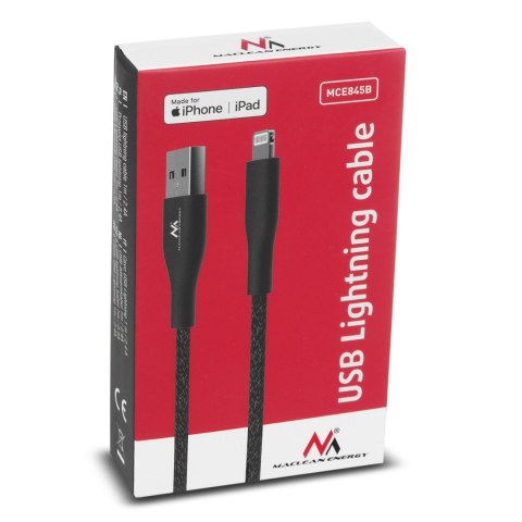 Kabel USB dla iPhone (Made for iPhone / iPod / iPad) Maclean, 2.4A, 1m, czarny, MCE845B Maclean