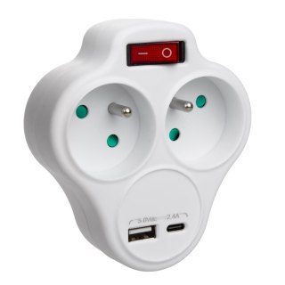 Gniazdko prądowe Maclean, rozgałęźnik z 2 gniazdami i USB A/C 2.4A, typu E, 2x16A, MCE336 E Maclean