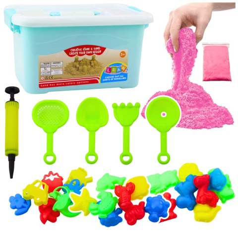 Zestaw Magiczny Piasek Różowy 3kg Foremki Narzędzia Dmuchana Plansza LEAN TOYS