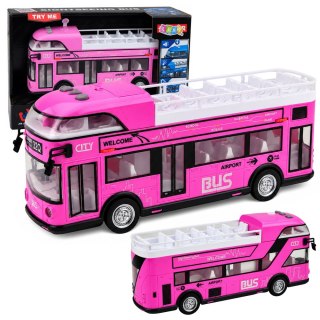 Autobus Miejski Piętrowy Otwierane Drzwi Światła Dźwięki Różowy LEAN TOYS