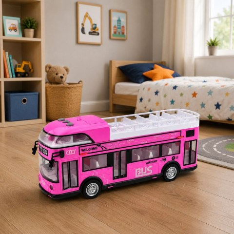 Autobus Miejski Piętrowy Otwierane Drzwi Światła Dźwięki Różowy LEAN TOYS