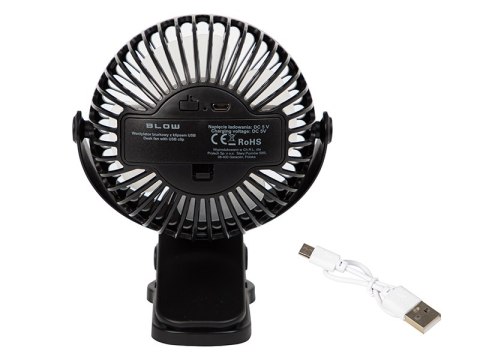 44-506# Wentylator biurkowy z klipsem 10cm usb+akumulator czarny Blow