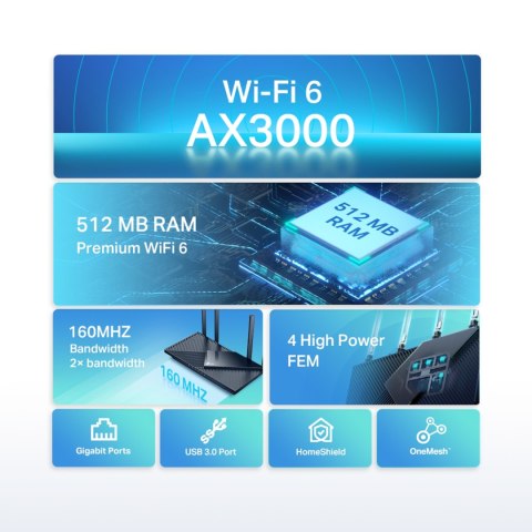 TP-LINK Dwupasmowy, gigabitowy router WiFi 6 AX3000 TL-ARCHER AX55 Tp-Link
