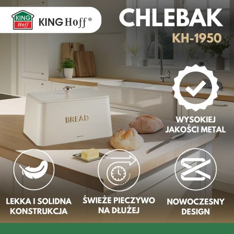 Chlebak metalowy, 35x23x21cm, beżowy, kinghoff, kh-1950 KINGHoff
