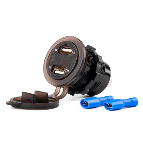 Wodoodporna ładowarka z gniazdami i testerem napięcia 2x usb 12v 24v mod-06 amio-02856 AMiO