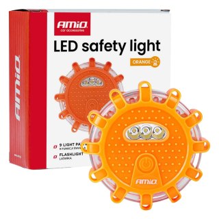 Samochodowa lampa awaryjna akumulatorowa z funkcją latarki 12smd+3smd 650mah światło pomarańczowe amio-04829 AMiO