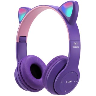 Słuchawki dla dzieci bluetooth kocie uszy kot led rgb nauszne mikrofon -e720-1 fioletowe RTO