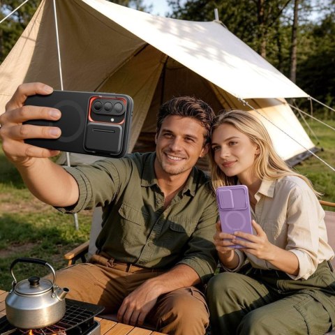 Etui z osłoną obiektywu na Samsung Galaxy A57 Kevlar Aura MagSafe - czarno pomarańczowe