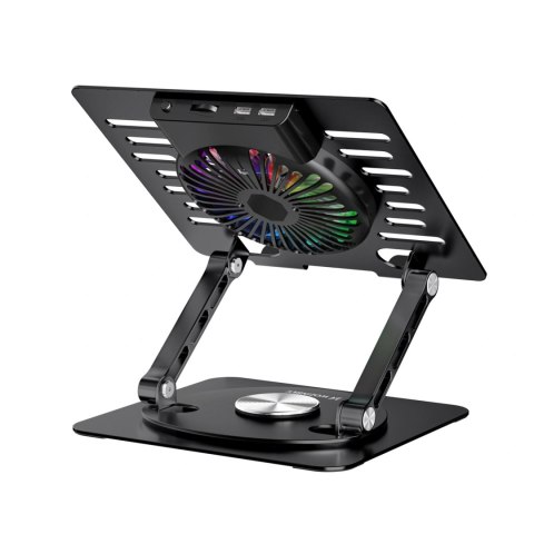 Podstawka chłodząca z obrotem 360 pod laptop tablet RGB - czarna