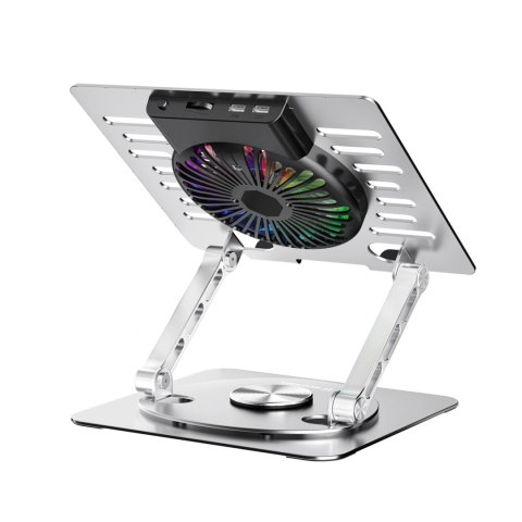 Podstawka chłodząca z obrotem 360 pod laptop tablet RGB - srebrna