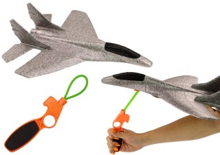 Samolot Myśliwiec Styropianowy Z Procą Wyrzutnia Szary LEAN TOYS