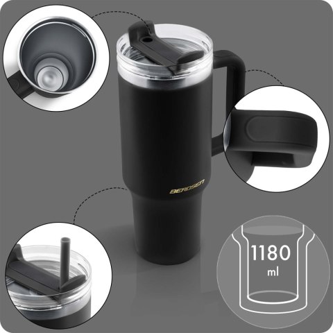Termos próżniowy kubek z zestawem słomek 1180 ml Berdsen czarny