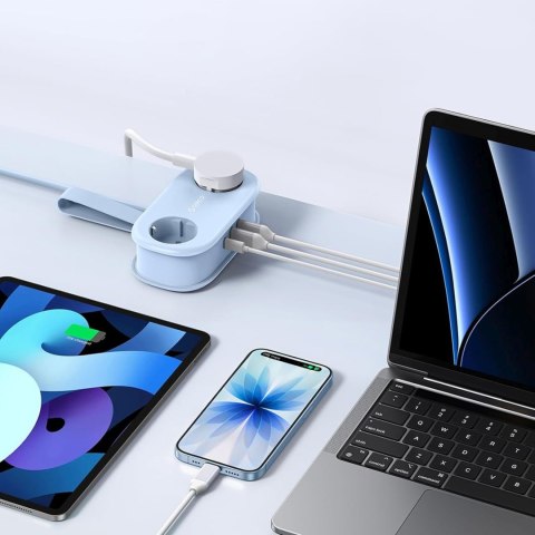 Listwa zasilająca 5w1 AC USB-A USB-C GaN 20W - niebieska