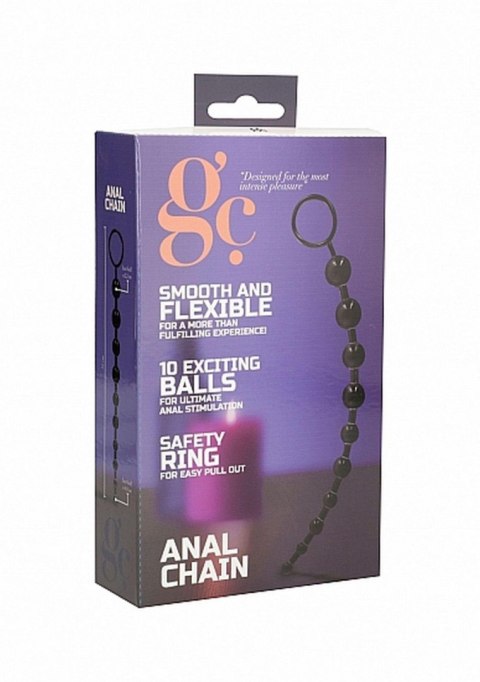 Łańcuszek analny GC z 10 kulkami TPE czarny 25.5 cm