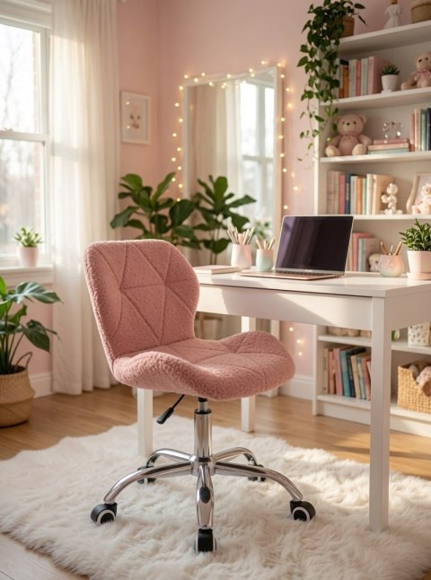 Lugano Krzesło obrotowe VASTO OFFICE BARANEK BOUCLE PINK SILVER