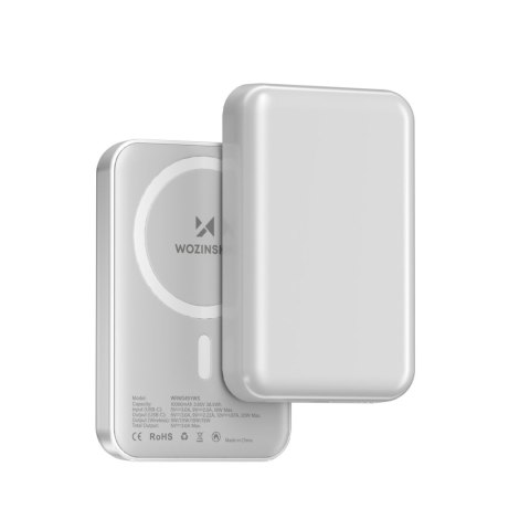Powerbank magnetyczny 10000 mAh z kablem USB-C 25 cm - biały