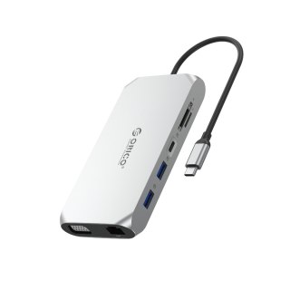 HUB adapter 12w1 USB-C - USB-A USB-C HDMI VGA SD RJ45 audio 3.5 mm PD 100W 4K - szary