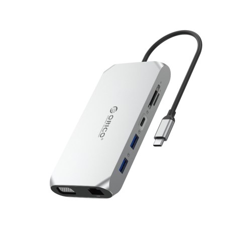 HUB adapter 12w1 USB-C - USB-A USB-C HDMI VGA SD RJ45 audio 3.5 mm PD 100W 4K - szary