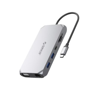 HUB adapter 12w1 USB-C - USB-C USB-A HDMI VGA SD RJ45 audio 3.5 mm PD 100W 4K - szary