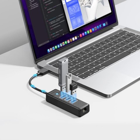 HUB rozdzielacz 4-portowy USB-A - USB-A RJ45 2.5G Ethernet 1 m - czarny