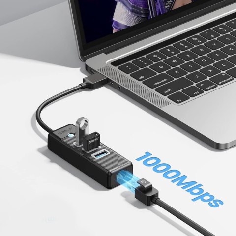 HUB rozdzielacz 4-portowy USB-A - USB-A RJ45 2.5G Ethernet 1 m - czarny