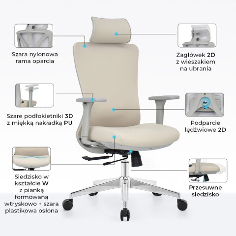 Fotel biurowy ergonomiczny ANGEL GelatO Szary
